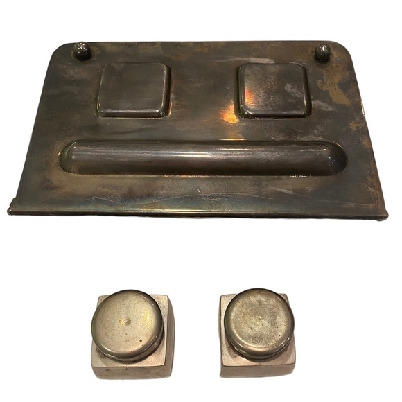 Art Deco Silver Plate Inkwell Desk Set - fun rare antique form for use or decor - Picture 9 of 15